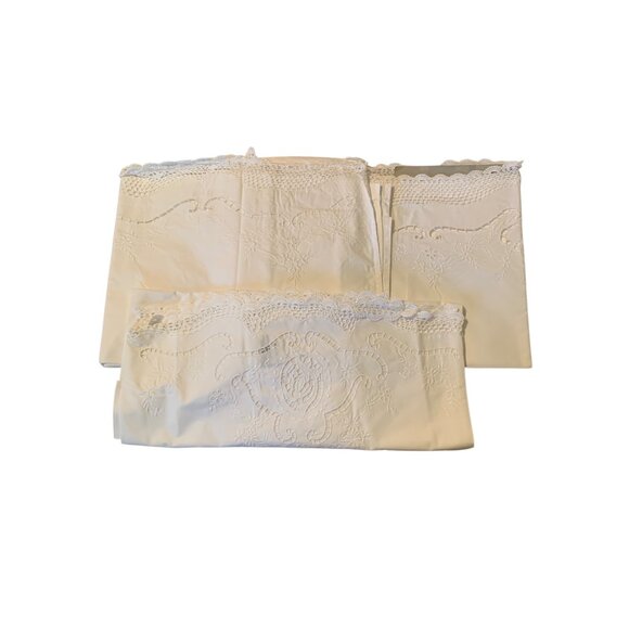 VTG NEW KEECO Sheets Hand-Embroidered White 3 Piece Set Sz Full Cottagecore 87' - Picture 7 of 13